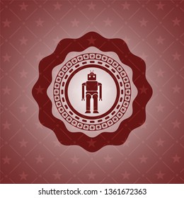 robot icon inside retro style red emblem