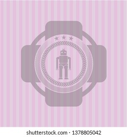 robot icon inside retro style pink emblem