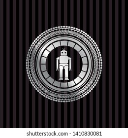 robot icon inside silver emblem or badge