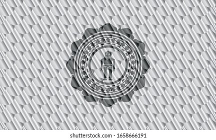robot icon inside silver emblem or badge. Scales pattern. Vector Illustration. Detailed.