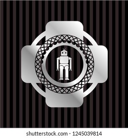 robot icon inside silvery badge or emblem