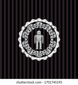 ícono de robot dentro del emblema o placa plateada
