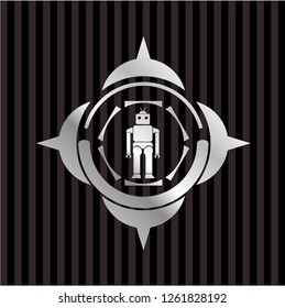 robot icon inside silvery shiny badge