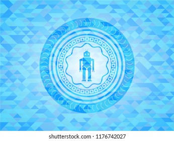 robot icon inside sky blue emblem with mosaic ecological style background