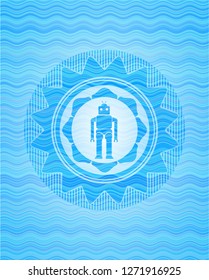robot icon inside sky blue water style badge.