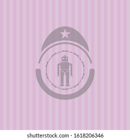robot icon inside vintage pink emblem