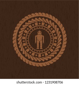 robot icon inside vintage wooden emblem