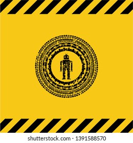 robot icon inside warning sign, black grunge emblem. Vector Illustration. Detailed.
