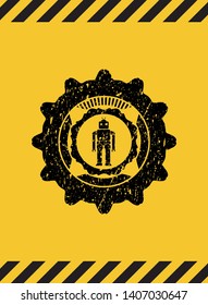 robot icon inside warning sign, black grunge emblem. Vector Illustration. Detailed.