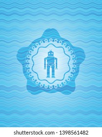 robot icon inside water badge background.