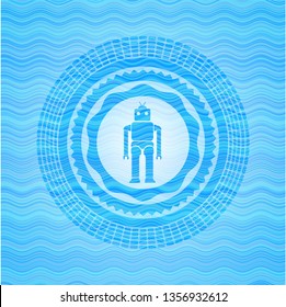 robot icon inside water concept emblem.