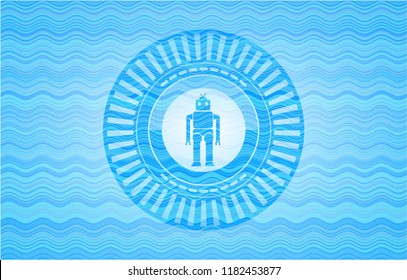 robot icon inside water wave concept emblem background.
