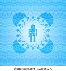 robot icon inside water wave concept badge.