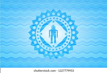 robot icon inside water wave concept style badge.