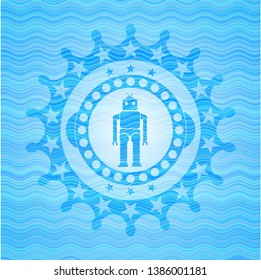 robot icon inside water wave representation emblem background.