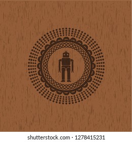 robot icon inside wood emblem. Retro