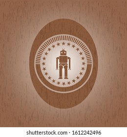 robot icon inside wood emblem. Vintage.