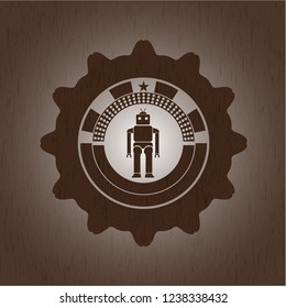 robot icon inside wood signboards