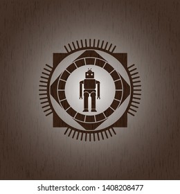 robot icon inside wooden signboards