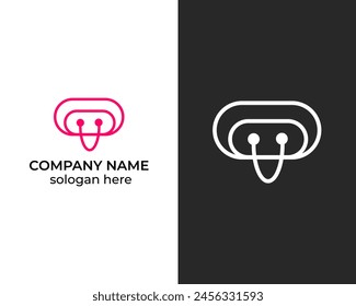 Robot icon with letter v technology logo design