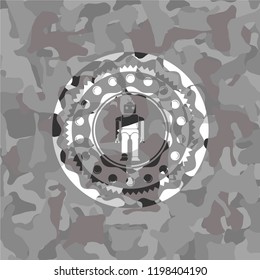 robot icon on grey camo pattern