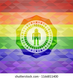 robot icon on mosaic background with the colors of the LGBT flag