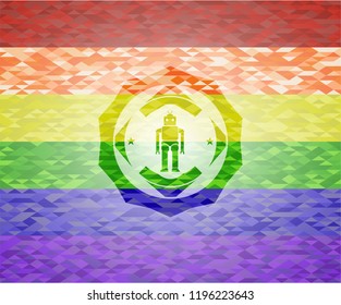 robot icon on mosaic background with the colors of the LGBT flag