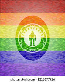 robot icon on mosaic background with the colors of the LGBT flag