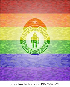 robot icon on mosaic background with the colors of the LGBT flag