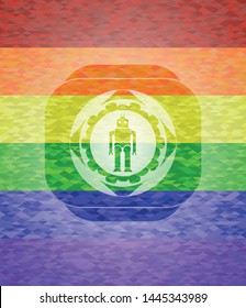 robot icon on mosaic background with the colors of the LGBT flag