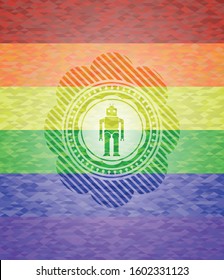 robot icon on mosaic background with the colors of the LGBT flag