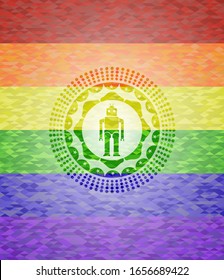 robot icon on mosaic background with the colors of the LGBT flag