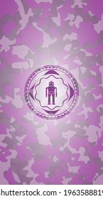 robot icon on pink camo pattern. 