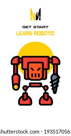 Icono de robot sobre fondo blanco y amarillo