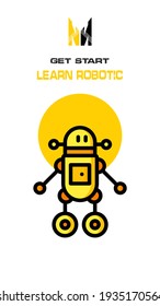 Robot icon on white and yellow background