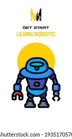 Robot icon on white and yellow background