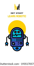 Robot icon on white and yellow background