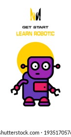 Icono de robot sobre fondo blanco y amarillo