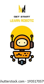 Robot icon on white and yellow background