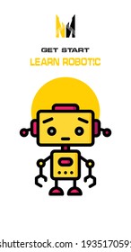 Robot icon on white and yellow background