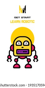 Robotersymbol auf weißem und gelbem Hintergrund