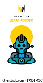 Robot icon on white and yellow background
