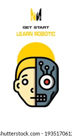 Robot icon on white and yellow background
