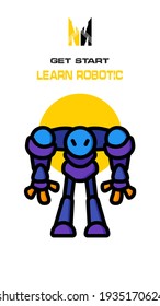 Icono de robot sobre fondo blanco y amarillo