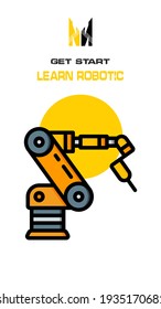 Icono de robot sobre fondo blanco y amarillo