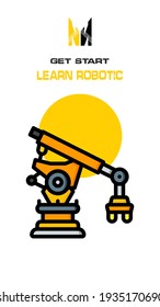 Icono de robot sobre fondo blanco y amarillo
