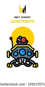 Robot icon on white and yellow background