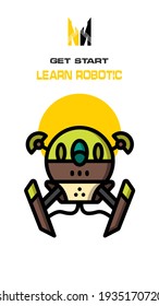 Robot icon on white and yellow background
