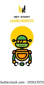 Robot icon on white and yellow background