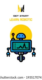 Robot icon on white and yellow background